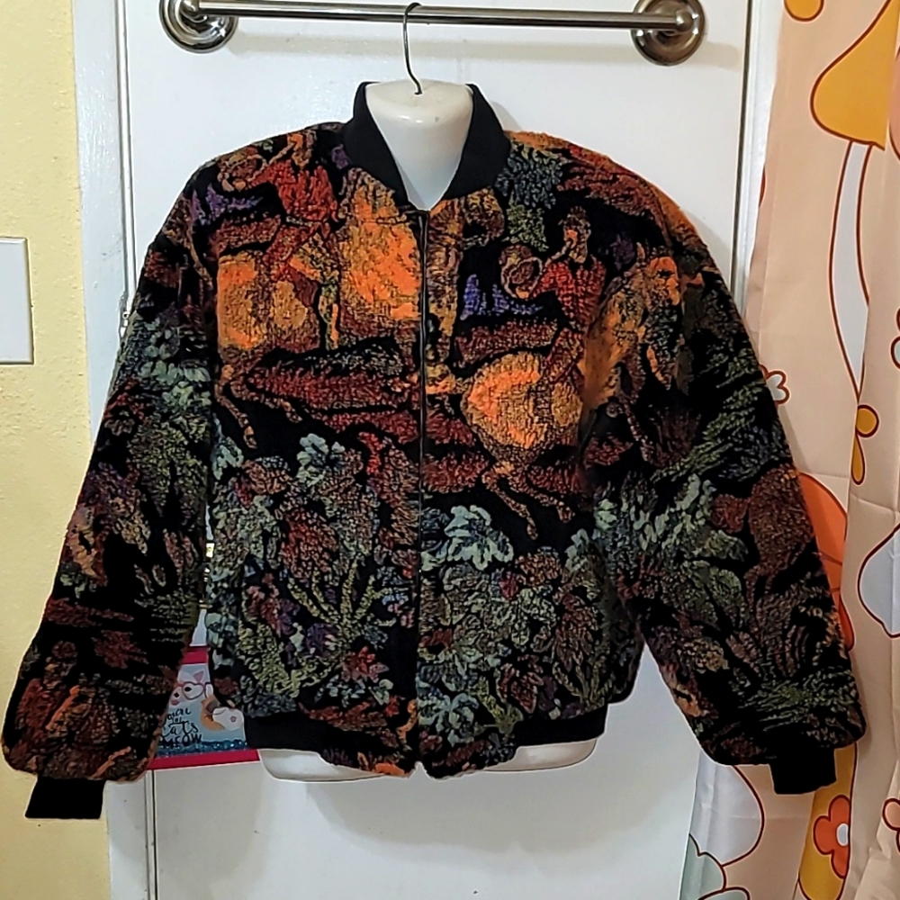 Donny Brook vintage Bomber Jacket faux fur horse riding animal print pockets y2k